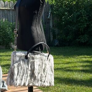 Elegant Gray Fur Handbag